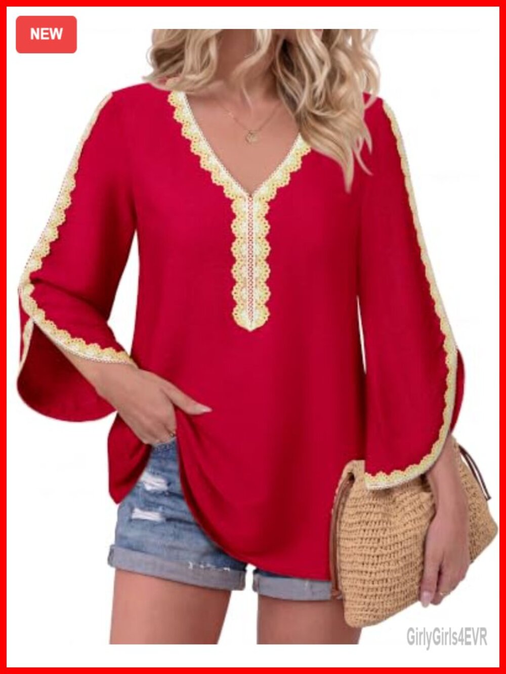 Womens Boho Peasant Top V-Neck Flutter Sleeve Embellished Blouse